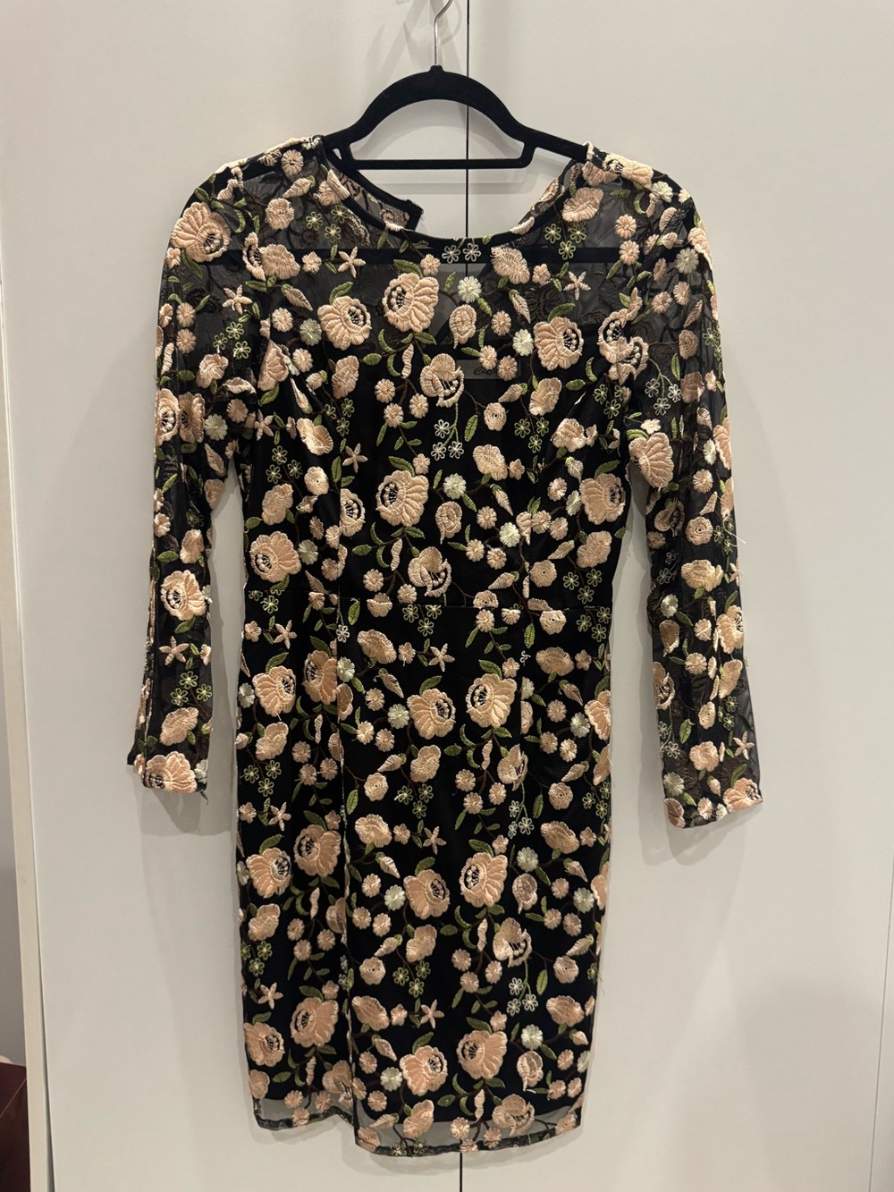 Floral Embroidered Black Sheath Dress - worn once